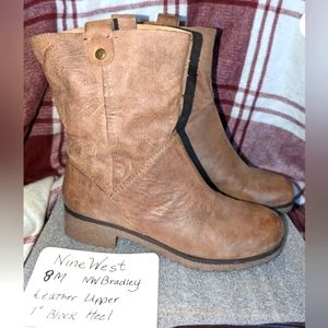 Nine West NW Bradley 8M Leather Upper Tan Booties  Vintage American Collection